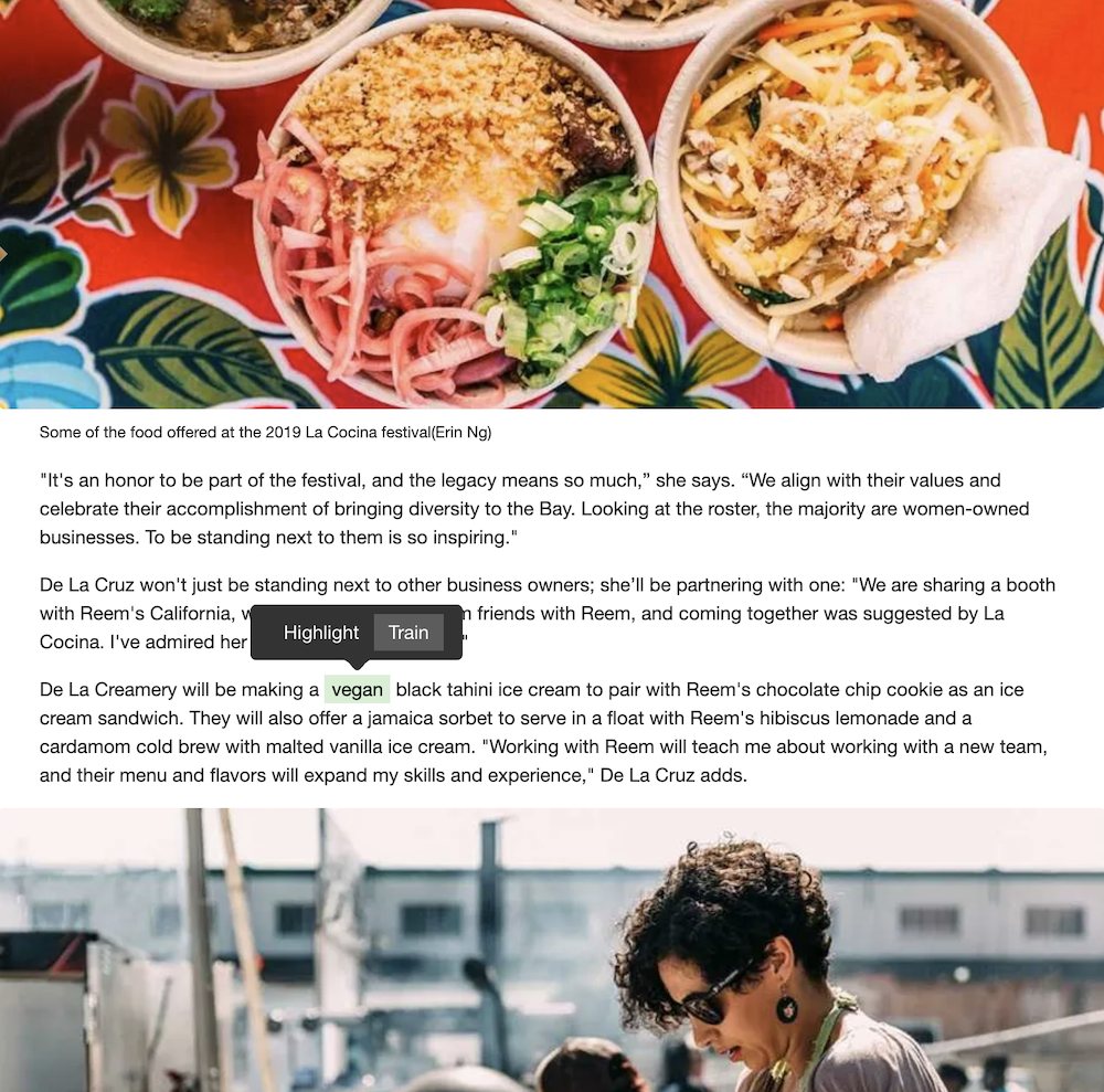Full-text training dialog showing content-based classifiers
